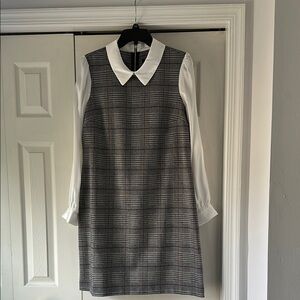 Tommy Hilfiger Gray and White Sheath Dress with Sheer Cuffed Long Sleeves